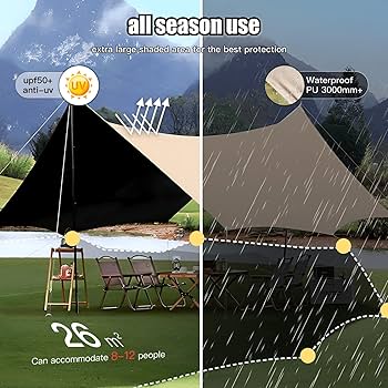 Camping Rain Fly with Heavy Duty Poles Kit, 15x10FT Tarp